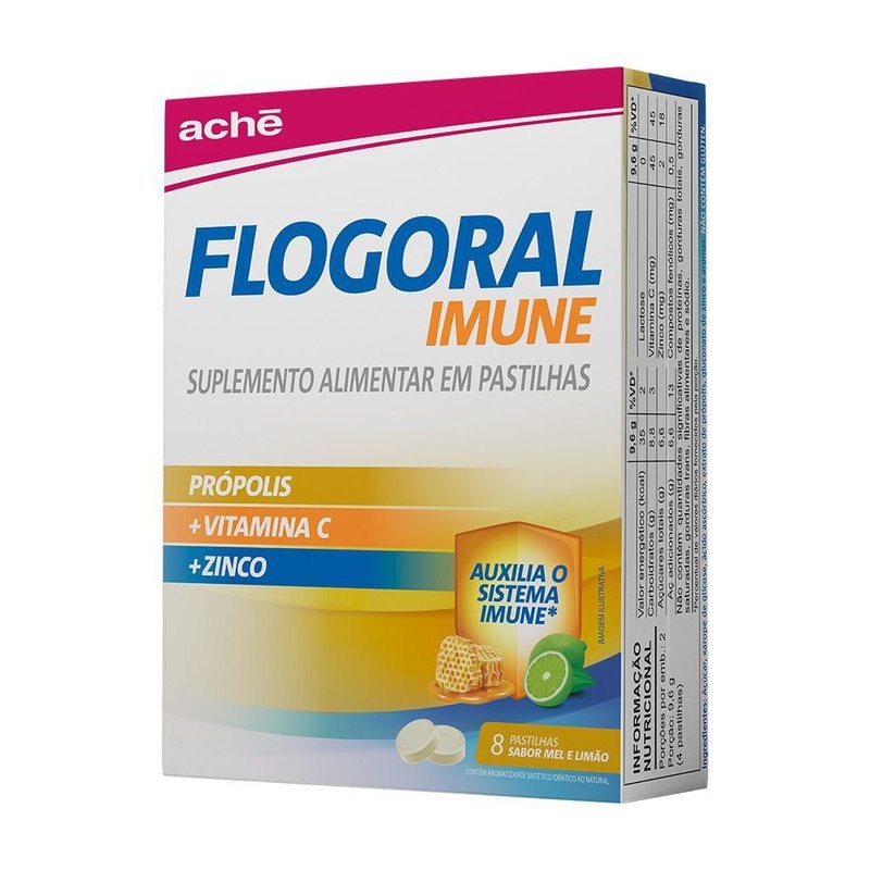 Suplemento Alimentar Mel E Limao Flogoral Imune Caixa 20g 8 Pastilhas