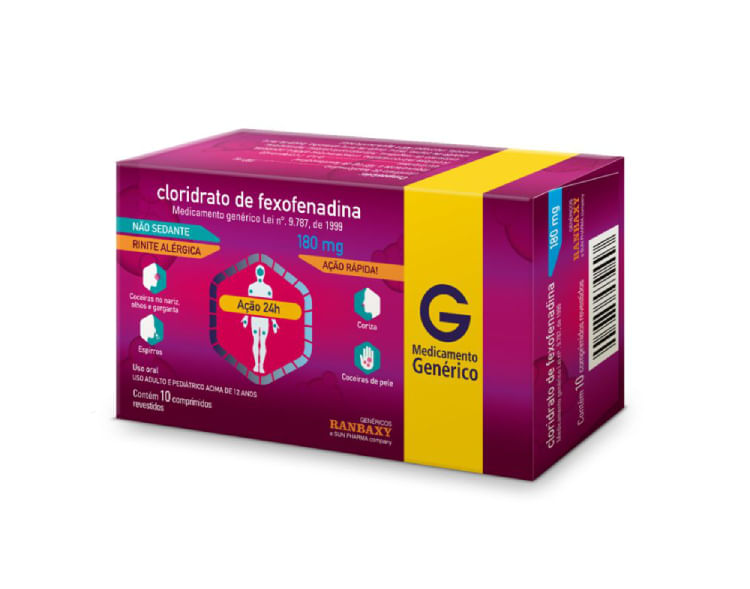 Cloridrato de Fexofenadina 180mg 10 comprimidos Ranbaxy