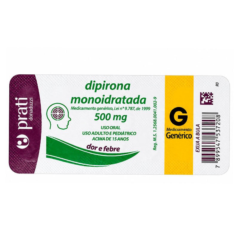 Dipirona Sódica 500mg 10 comprimidos Prati-Donaduzzi