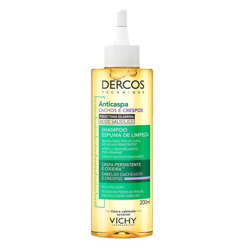 Shampoo Espuma De Limpeza Anticaspa Piroctona Olamina Acido Salicilico Vichy Dercos Almotolia Cabelos Cacheados E Crespos 200ml